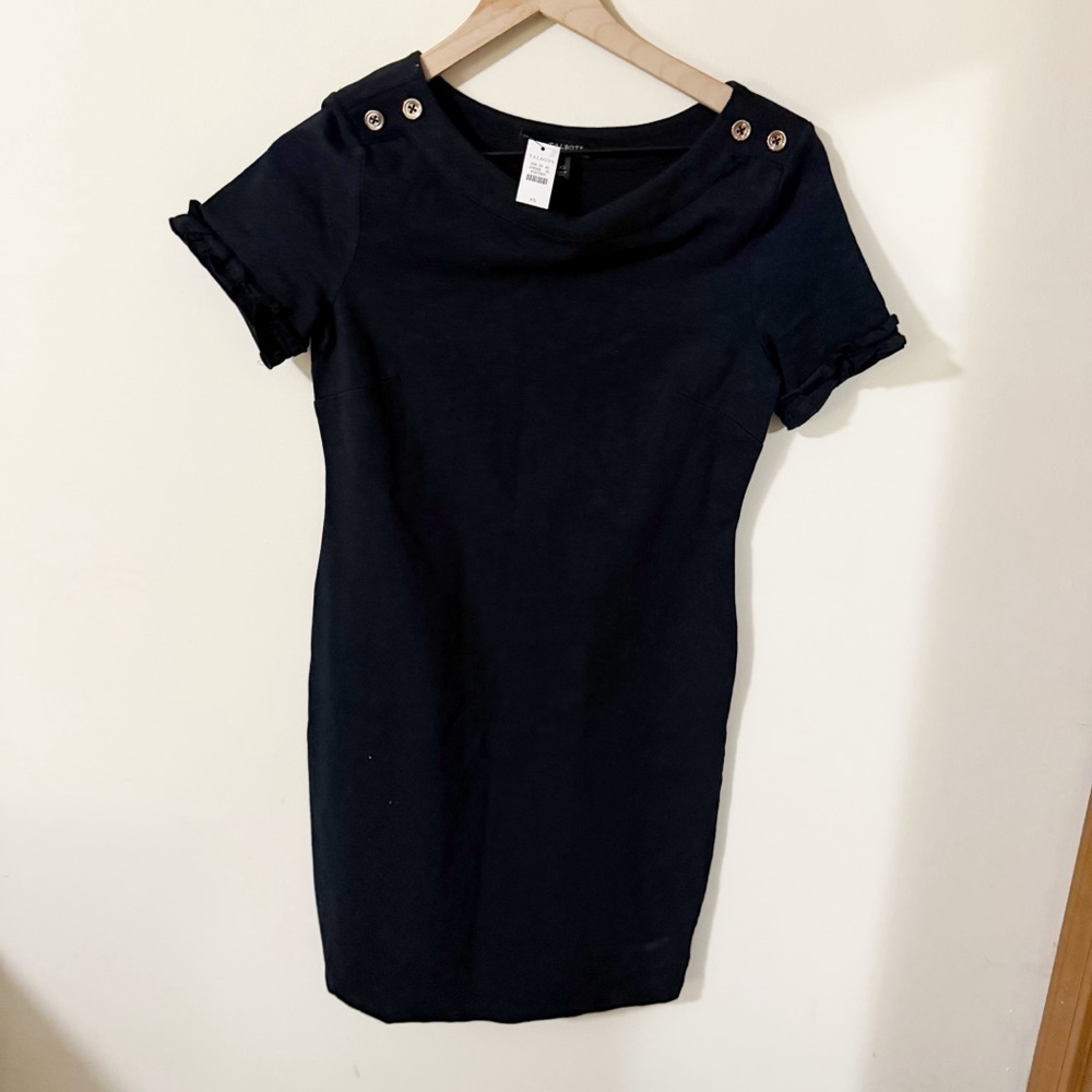 NWT Talbots Womens Black Sheath Dress Buttons on Sleeves Size XS Summer Casual